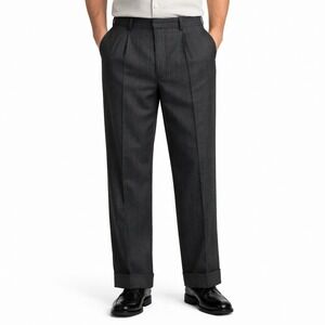 Made in England Tailored Trousers Holland&Sherry Cloth Charcoal Pinstripe Cuffed